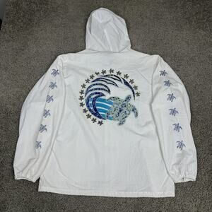 Yacht Club Hoodie Mens Small White Tarpon Springs Sea Turtle Graphic Full Zip